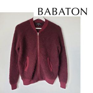 Aritzia Babaton Mohair Wool & Alpaca Bomber Jacket Zip Up Wine XS
